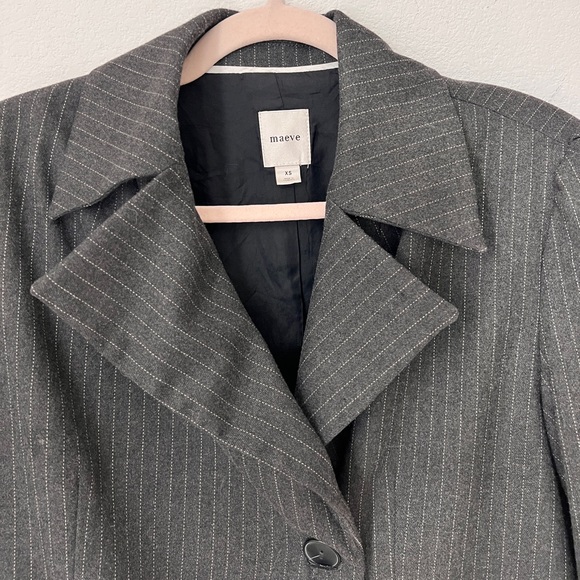 Anthropologie Maeve Gray Striped Boxy Cropped Blazer Long Sleeve Women’s XS - Picture 3 of 8